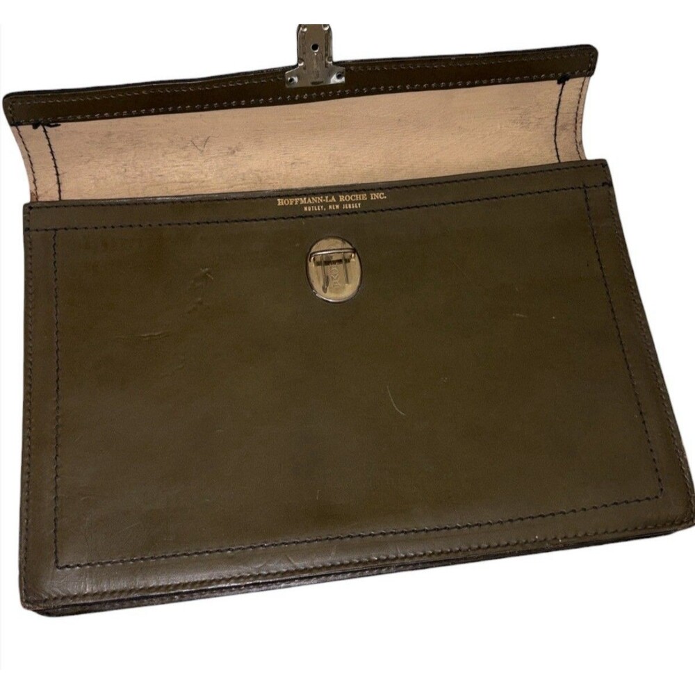 Hoffman La Roche Vintage Leather Document Bag Homa Nutley NJ Pharmaceutical Rep